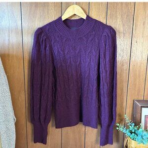 Express Purple Cable Knit Puff Sleeve Sweater Small Long Sleeve Pullover